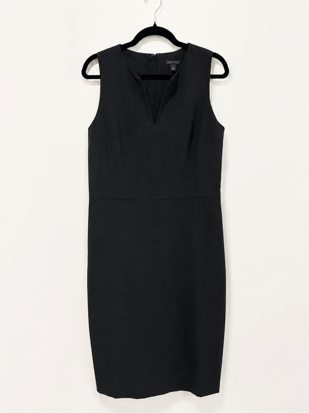 Ann Taylor Womens 10T Black Sheath Dress Notched V Neck Career Work Stretch
